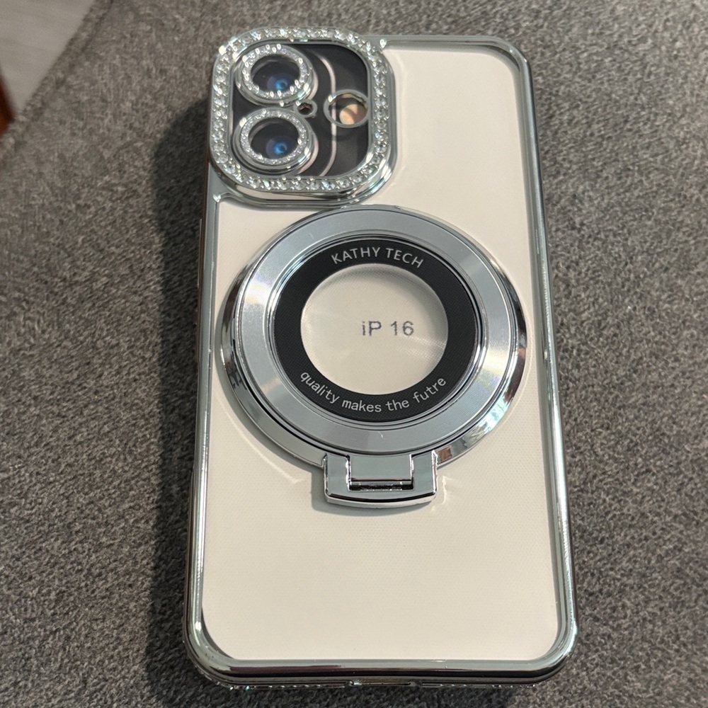 Silver and White Phone Case with Ring Holder